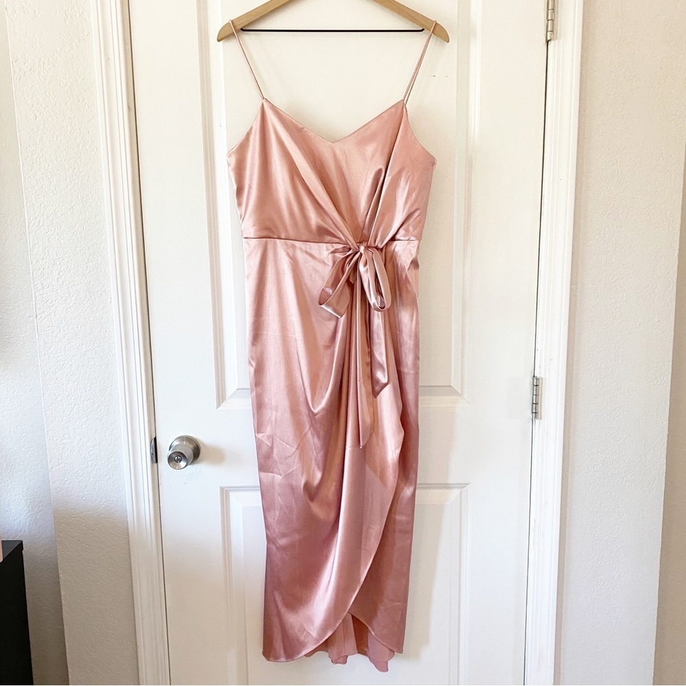 AFTER SIX Draped Desert Rose Satin Midi Formal Dress NWT - Picture 4 of 10